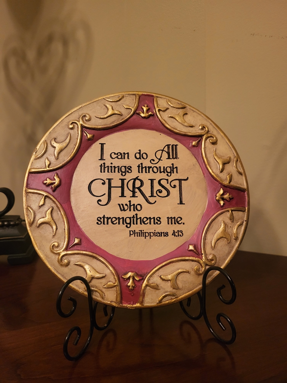 Decorative Faith Plate with Red  and Gold Accents